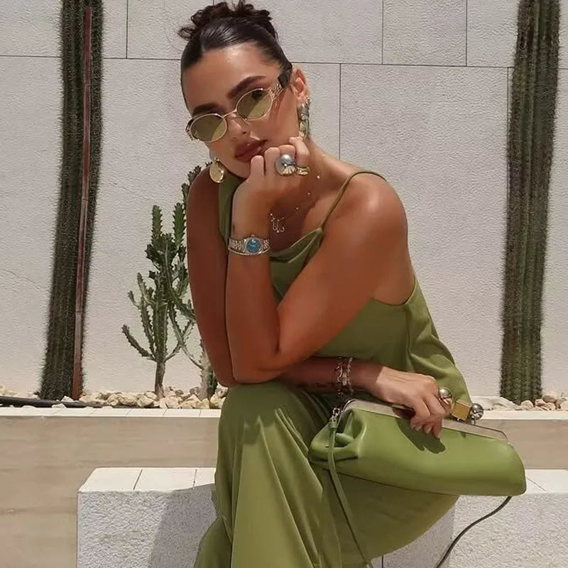 Top Frauen Sommer Tank Ärmelloses Top Mit Offenem Rücken Rüschen Asymmetrische Slip Top Sexy Street Style CasualOversize Grün Tops