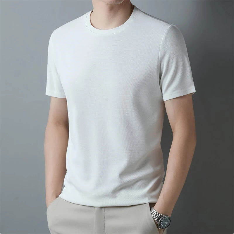 2024 Herren Neues Waffel-Rundhals-Kurzarm-T-Shirt Sommer Bequemes Top