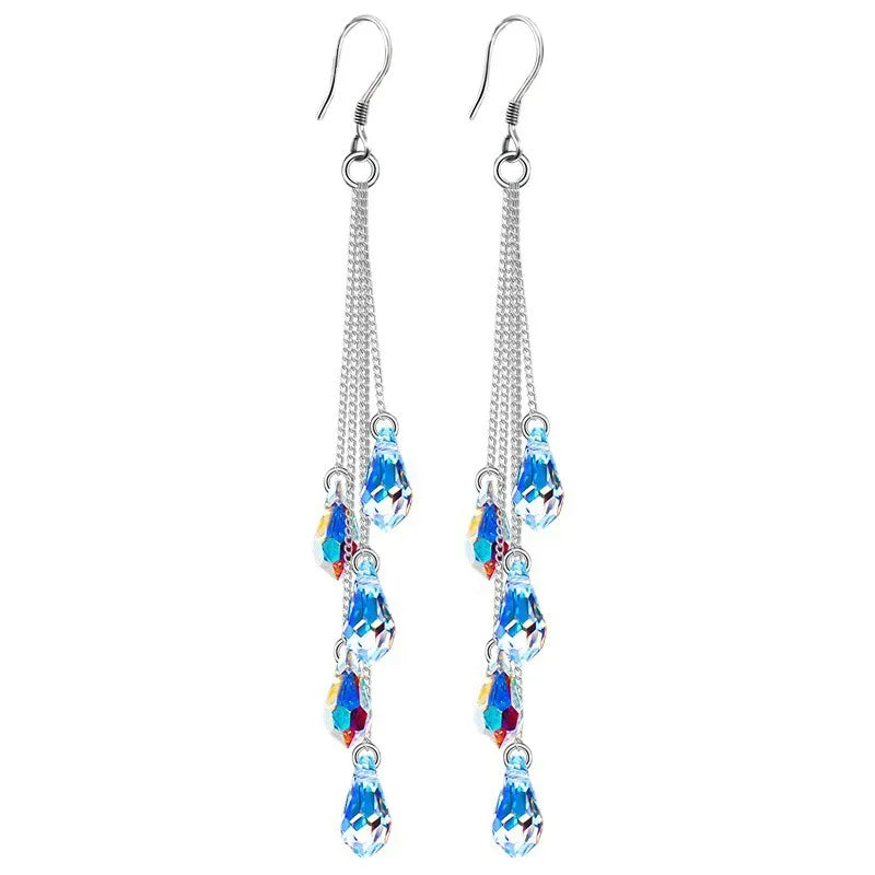 Fashionable Crystal Tassel Earrings, Long and Elegant Earrings, Romantic Valentine's Day Gift, Women's Earrings