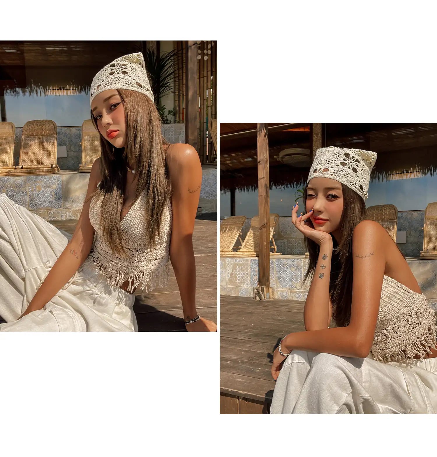 Boho Häkel-Neckholder-Top für Damen, Sommer-Strand-Strick-Crop-Top mit Quasten, rückenfrei, ärmellos, Bralette