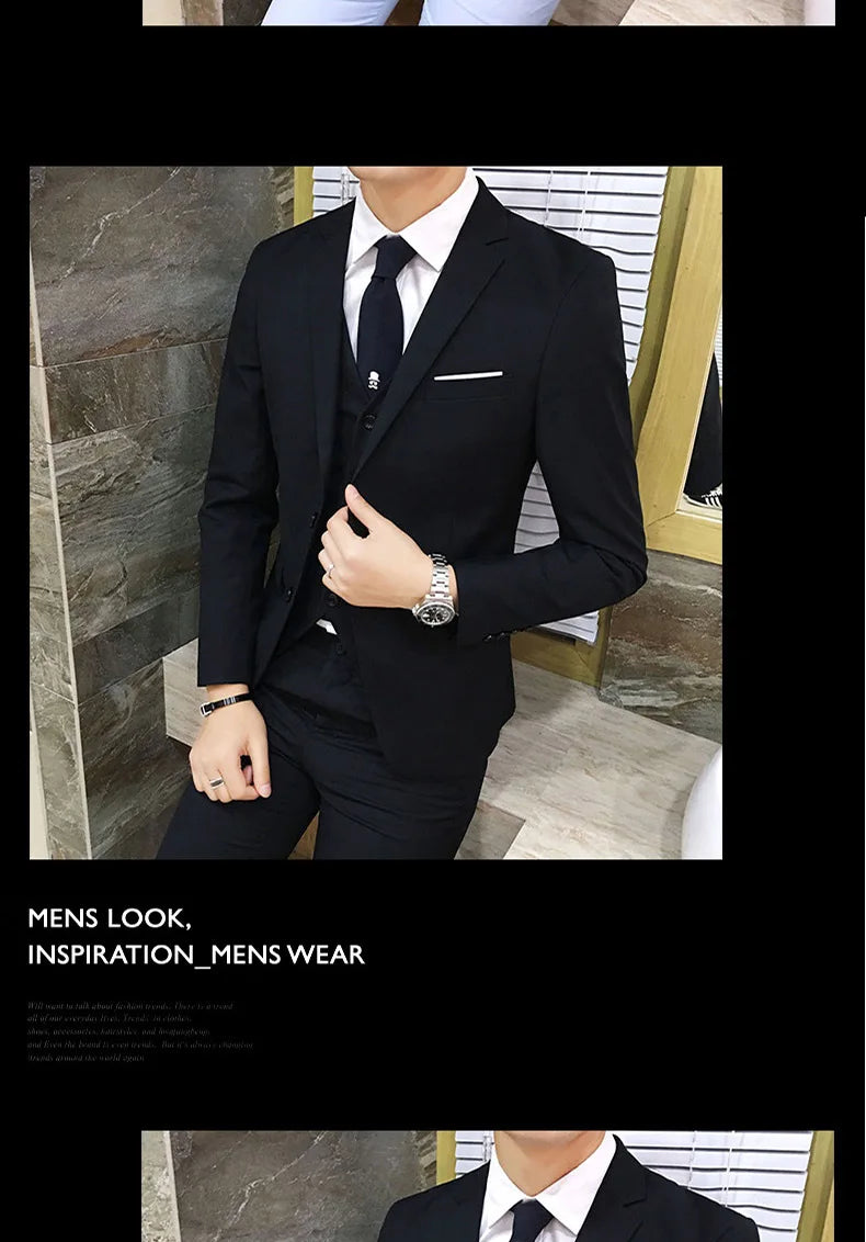 Frühling Herbst Neue Mode Für Männer Einfarbig Dünne Anzug Sets Casual Trendy Business 3 Stück Sets Blazer Weste Hosen männlichen