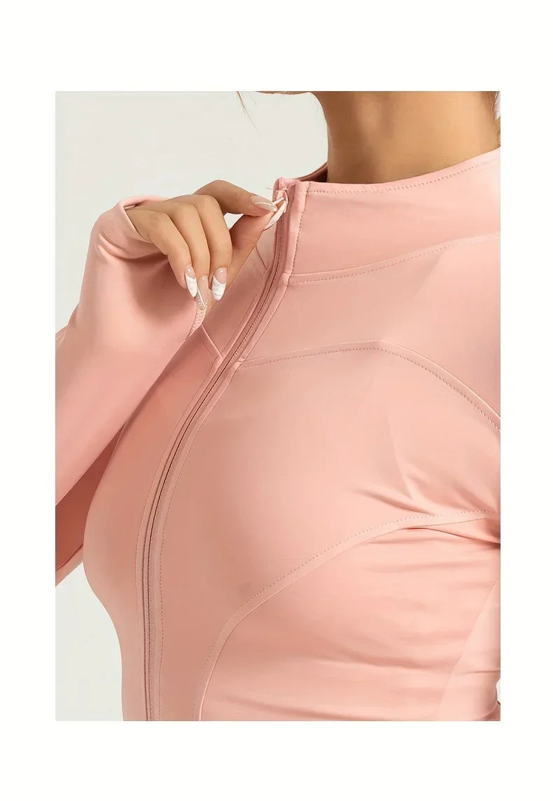 Seamless Sports Outerwear Yoga Coat Cropped Jacket for Gym Running High Waisted Moisture Wicking Workout Top with  Coat Women