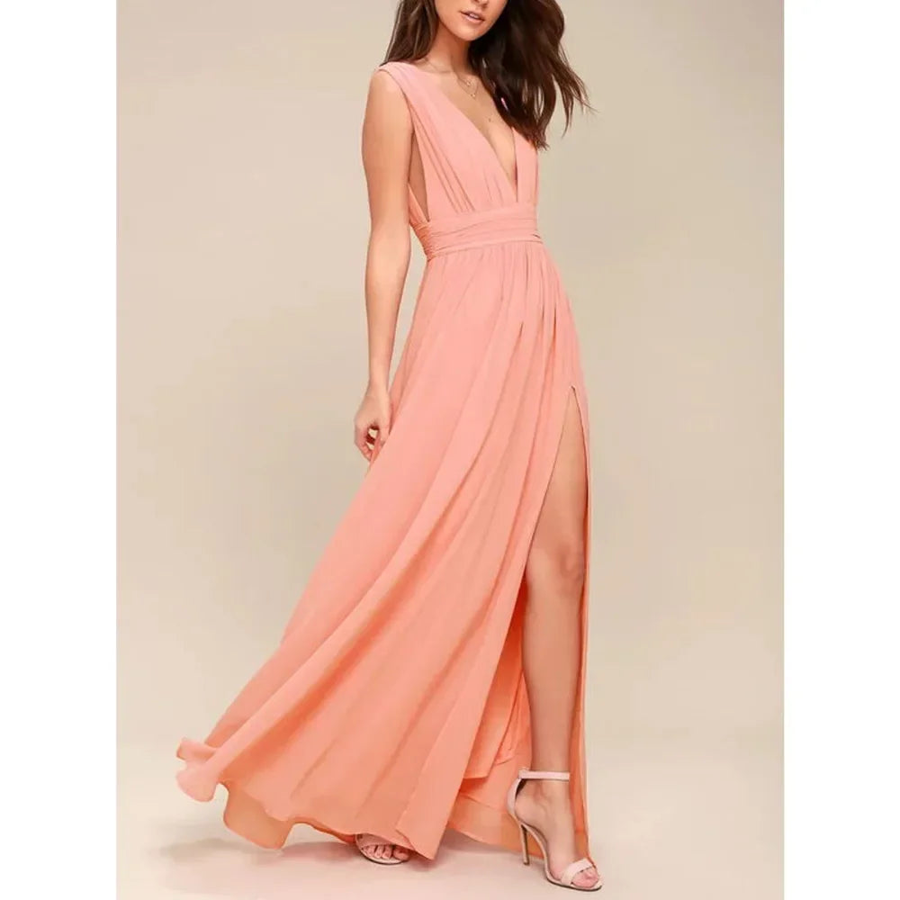 Sexy rückenfreies Maxi-Sommerkleid für Damen, Netzstoff, lang, figurbetont, rot, Weihnachts-Partykleid, Brautjungfern-Abendkleider