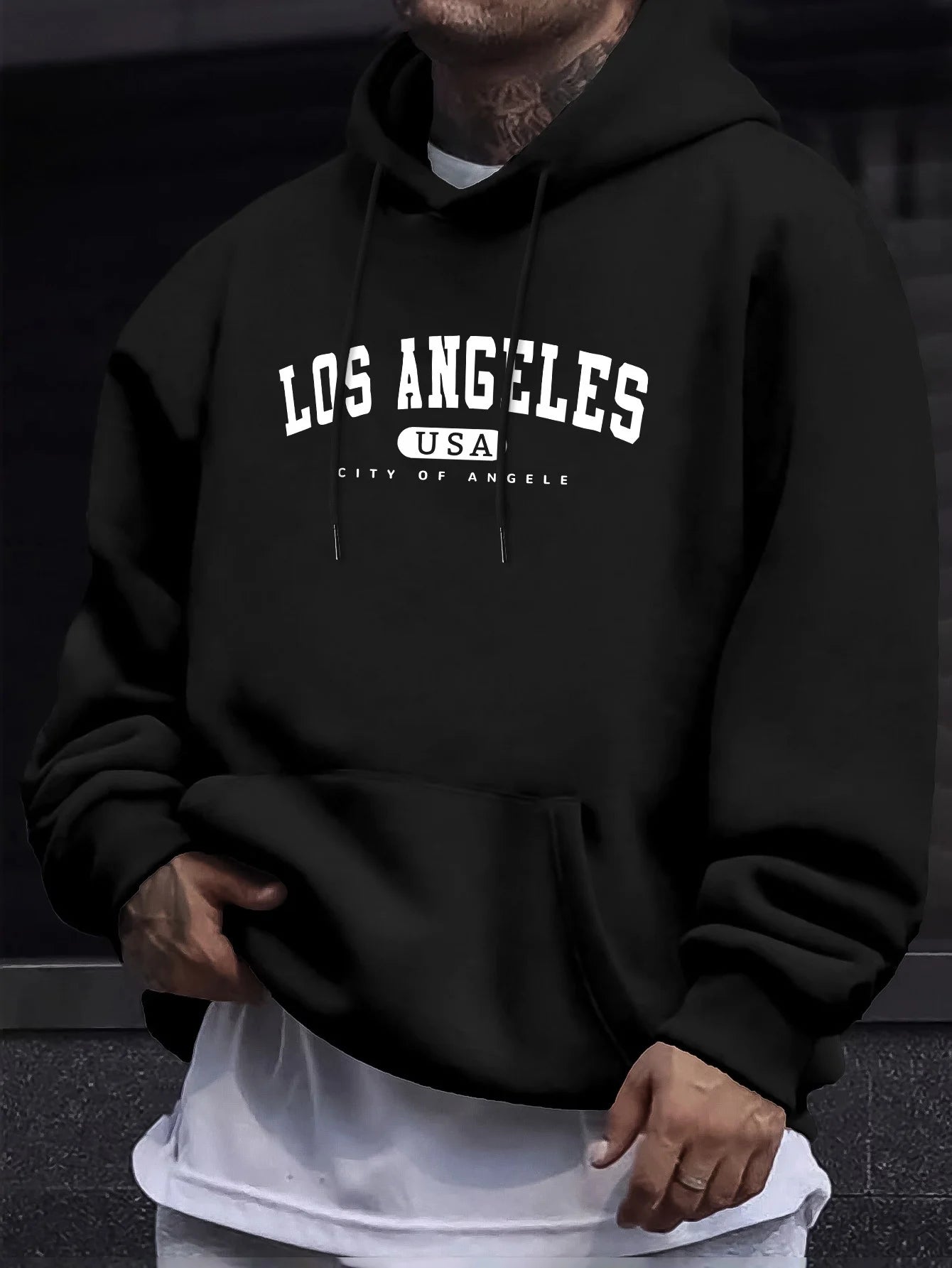 Los Angeles Usa Print Herren Langarm Kordelzug Print Hoodies T-Shirt BAUMWOLLE für Männer Casual Herbst Winter