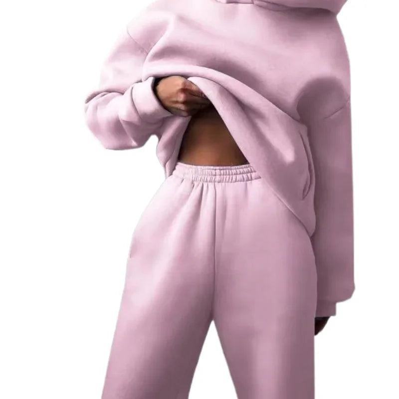Plus Size 2024 Autumn/Winter Amazon Cross-Border Women's Fashion Casual Thickened Long Sleeve Sweatshirt Trousers Two-Piece Suit