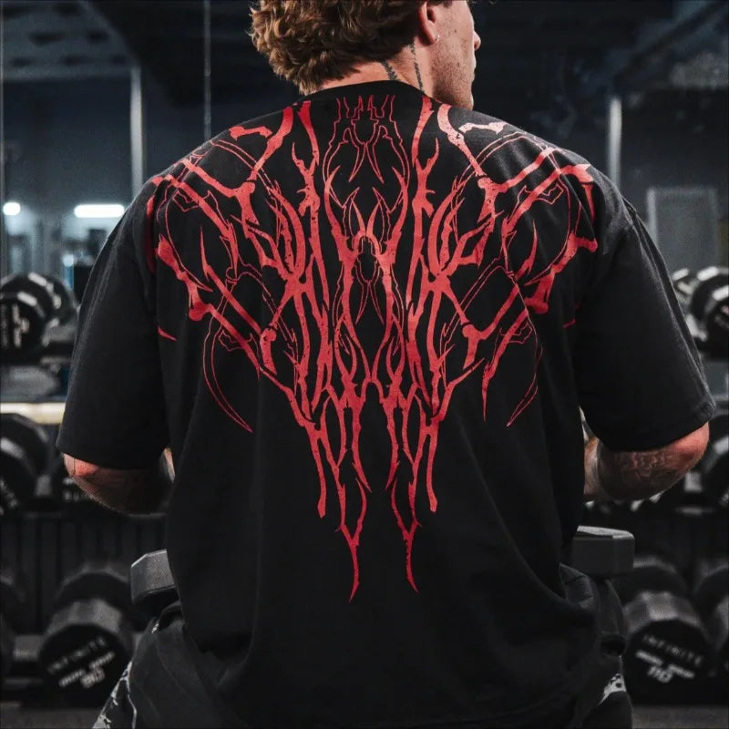 High Street Baumwolle Gym T-Shirt Spinnennetz Flamme Grafik Unisex Workout Top Feuchtigkeitstransport Bestseller Street Fashion Trend