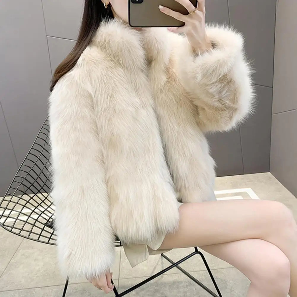 Herbst Winter Übergroßen Lose Beiläufige Luxus Weichen Dicken Warmen Haarigen Faux Mantel Frauen Langarm Flauschigen Jacke 2024