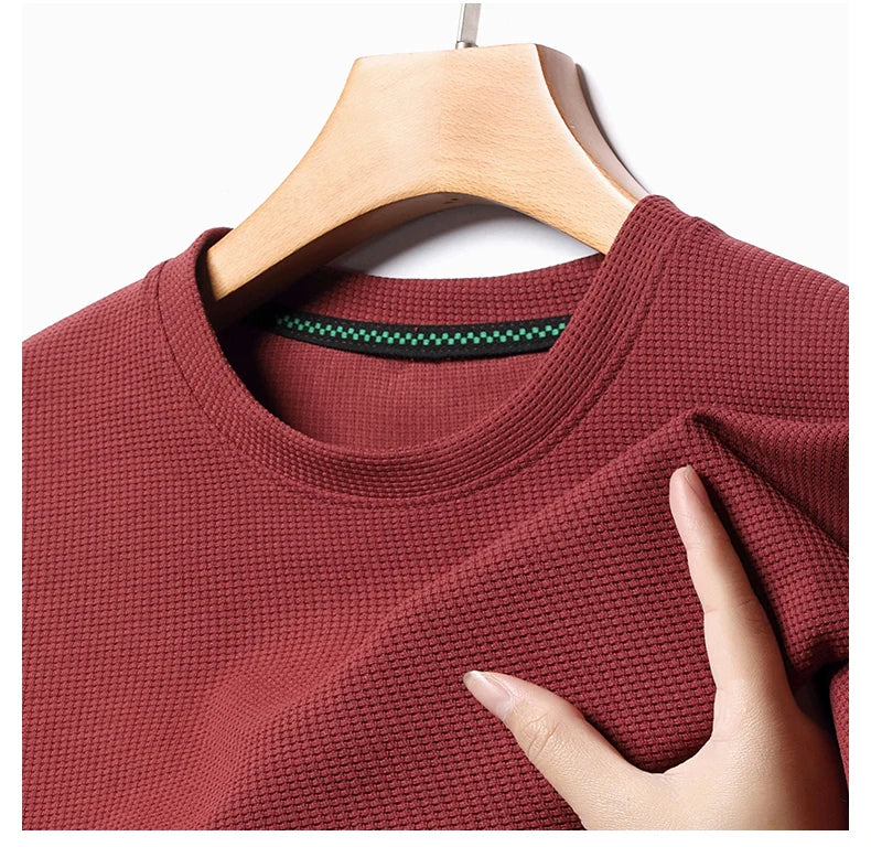 Kurzarm-PoloshirtKurzarm Waffle Solid Polot Fashion Splicing Herren-Rundhals-Top aus Baumwolle mit kurzen Ärmeln für den täglichen Gebrauch
