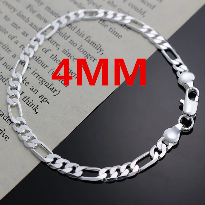 Edle Neu Kommen 925 Silber 4 MM Kette für Männer Frauen Armband Halskette Schmuck-Set Dame Weihnachten Geschenke Charms hochzeit