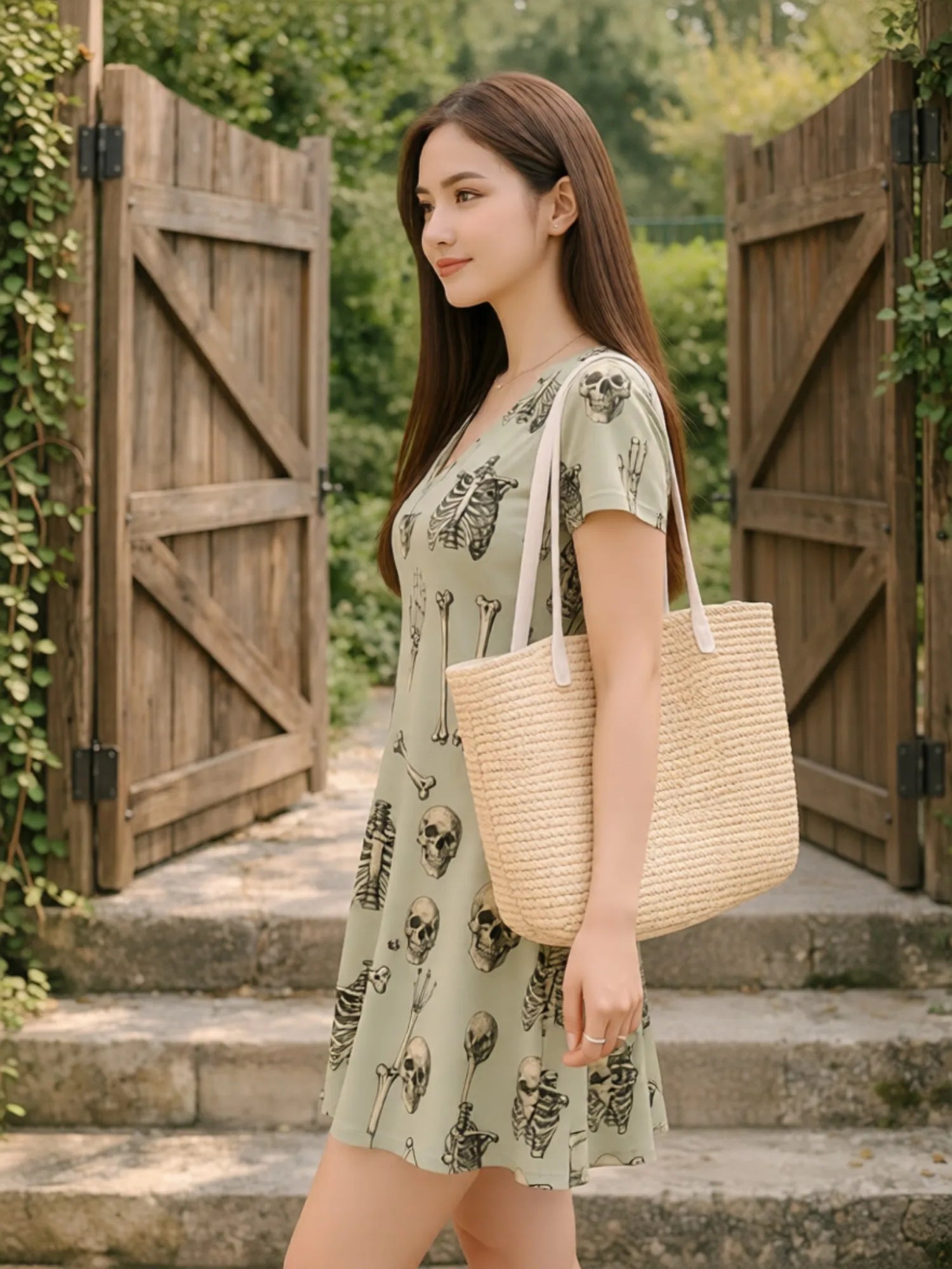 Damen-Kleid mit V-Ausschnitt und kurzen Ärmeln, Blumenmuster, lässig, für Wochenendreisen, Sommer, Sonnenkleid, Outfit, süß, modern, niedlich, frisch, Freizeit, Alltag, Party