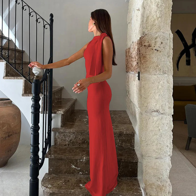 Neue Frauen Fashion Solid Oansatz Ärmellose Patchwork Sexy Bodycon Maxi Prom Kleid Sommer Frauen Kleidung Party Festival Club Y2K