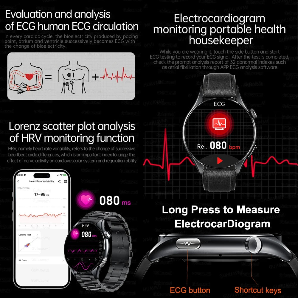 2025, neue EKG + PPG, Gesundheitsdiagnose, Smartwatches, Männer und Frauen, Uhr, Harnsäure, Lipid, BP, Herzfrequenz-Tracker, NFC, Sport-Smartwatch, IOS
