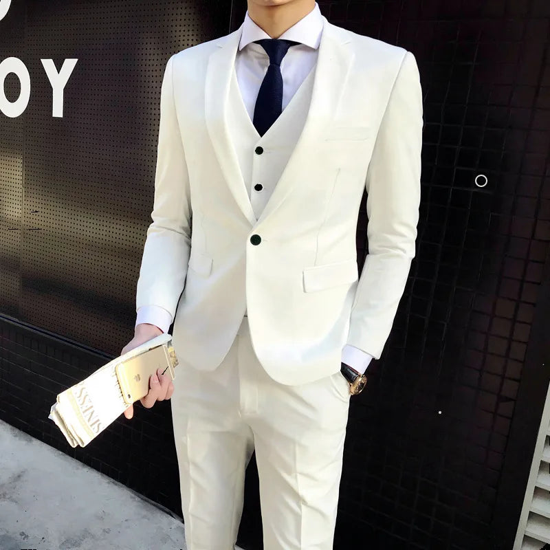 Frühling Herbst Neue Mode Für Männer Einfarbig Dünne Anzug Sets Casual Trendy Business 3 Stück Sets Blazer Weste Hosen männlichen
