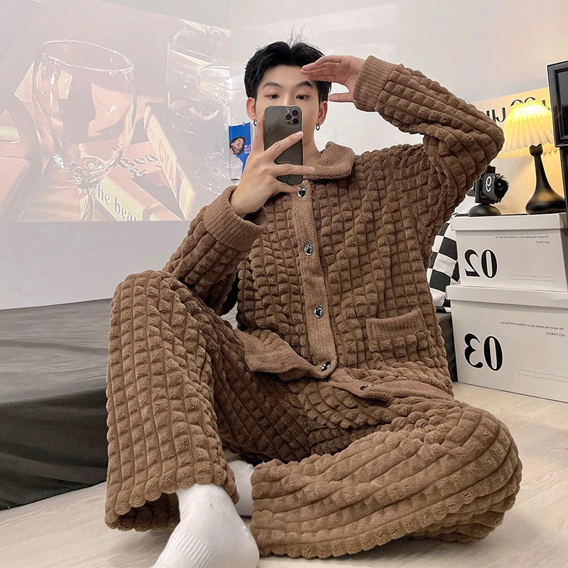 Neueste männer Winter Verdicken Warme Flanell Pyjamas Sets Männlichen Langarm Plus Größe Pyjamas Nachtwäsche Homewear Casual