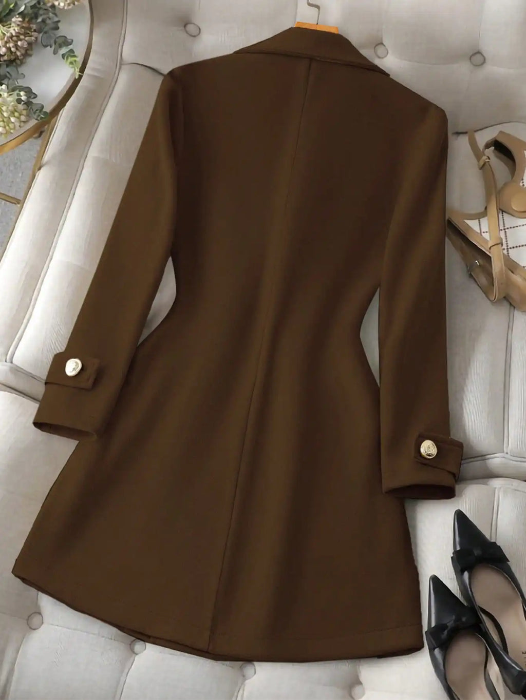 Brown women's wool coat, for work, commuting, office