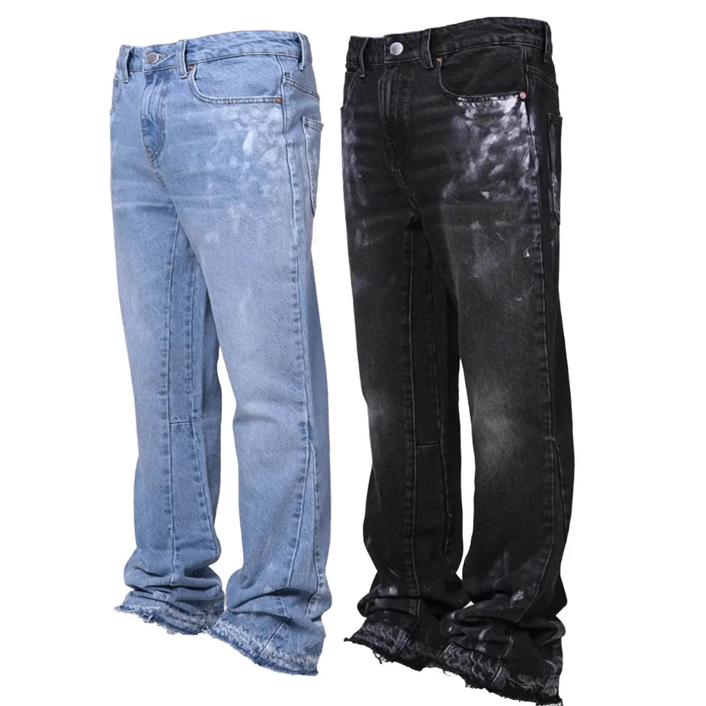 Jeans Herren Vintage gerade Hose mittlere Taille Stretch Distressed Washed Pockets Button Basics Hose 2025, Streetwear Denims