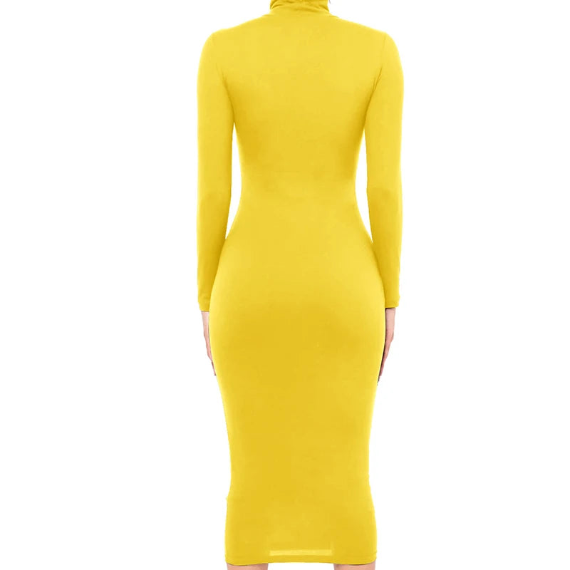 Winter Schwarz Rollkragen Sexy Frauen Kleid Herbst Langarm Dünne Midi Boydcon Casual Blau Plüsch Knie-Länge Party