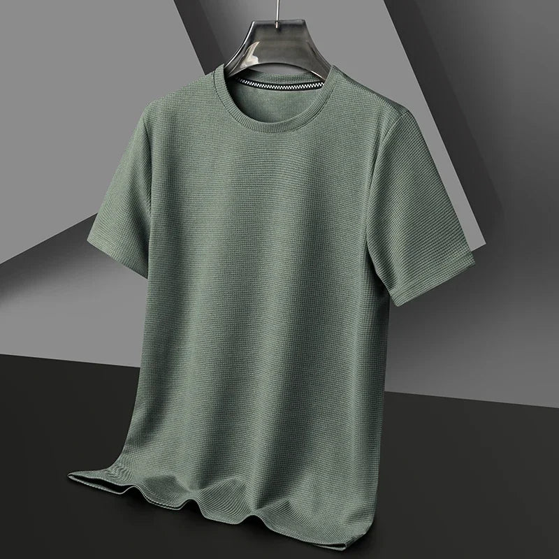 Kurzarm-PoloshirtKurzarm Waffle Solid Polot Fashion Splicing Herren-Rundhals-Top aus Baumwolle mit kurzen Ärmeln für den täglichen Gebrauch