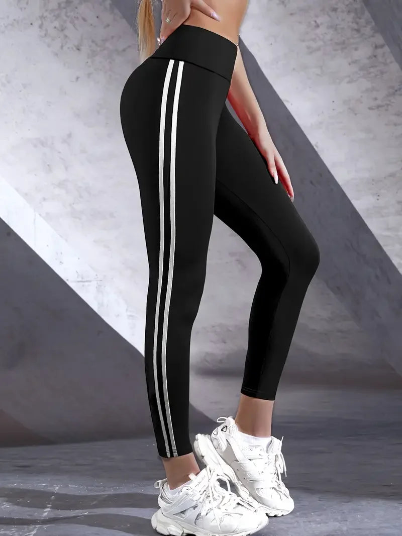 Hoch taillierte elastische Leggings für Damen, Frühling und Herbst, dünn, Doppelstange, eng anliegend, kleine Füße, Laufsport, Neun-Zoll