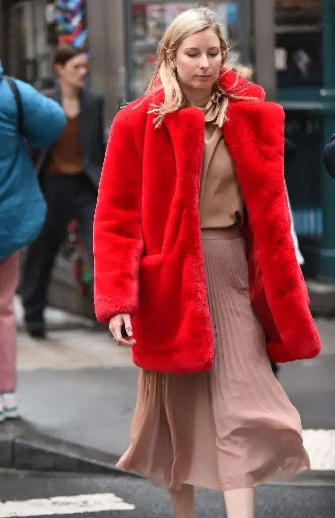 Mittellanger Kunstpelzmantel für Damen, Winter-Plüschjacke, Übergrößenmantel, flauschige Reversjacke, weibliche Oberbekleidung, flauschiges Oberteil