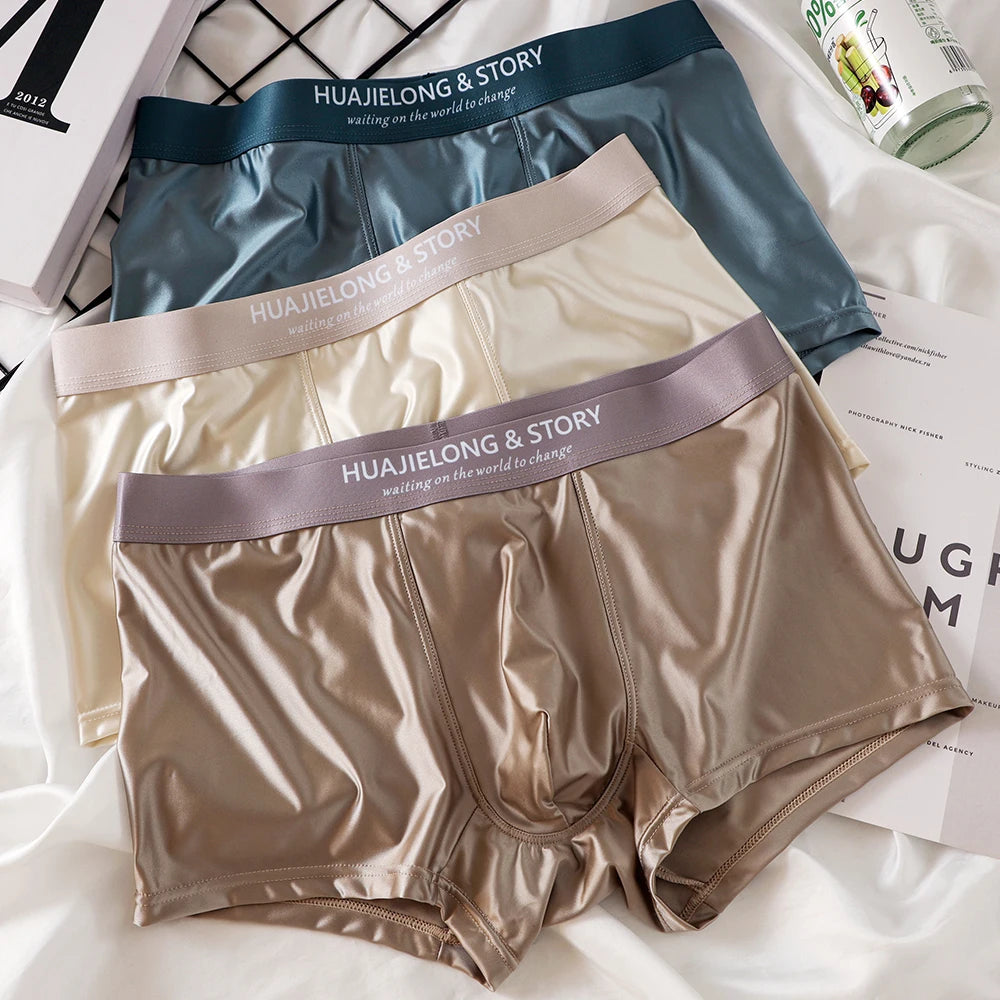 1/3Pcs Atmungsaktive Dünne Satin Seide Boxer Briefs Nahtlose Mittlere Taille Eis Seide Boxer Unterhose Glatte Unterwäsche für Männer Täglich