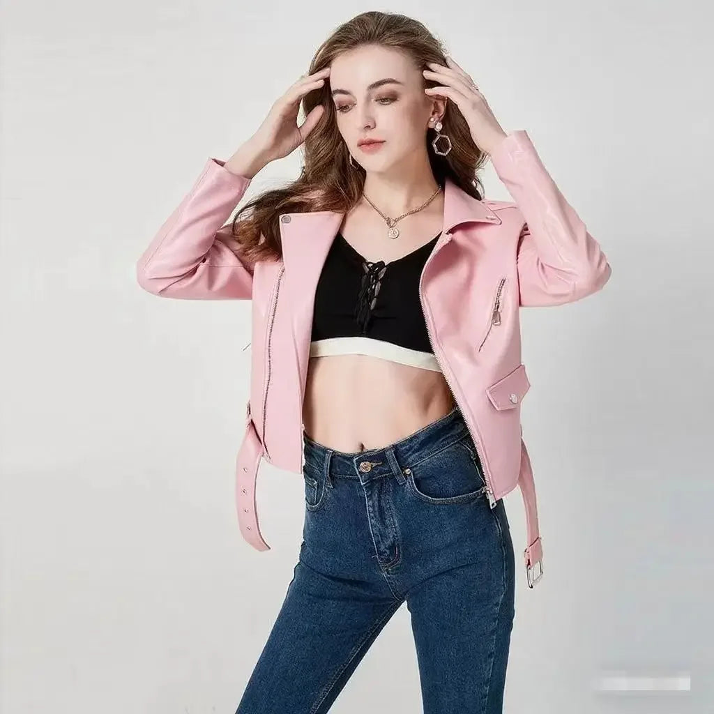 Damen-PU-Lederjacke, schmale Passform, Motorrad, gewaschener Reißverschluss, Oberteil, Herbst-Winter, modische Oberbekleidung, lässiger Stil, volle Ärmel
