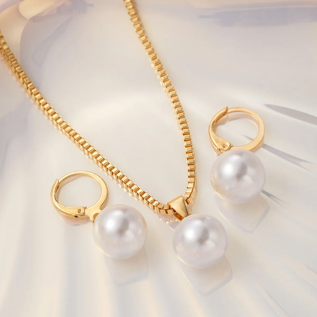 Mode Perlen Schmuck Set Für Frauen Baumeln Ohrringe Anhänger Halskette Einfache Zierliche Täglichen Tragen Outfit Party Zubehör
