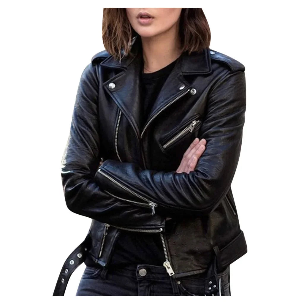 Spring Autumn plus Size Women's Short Biker Style PU Leather Jacket Slim Fit Winter Coat Female Fashion Outerwear Coat