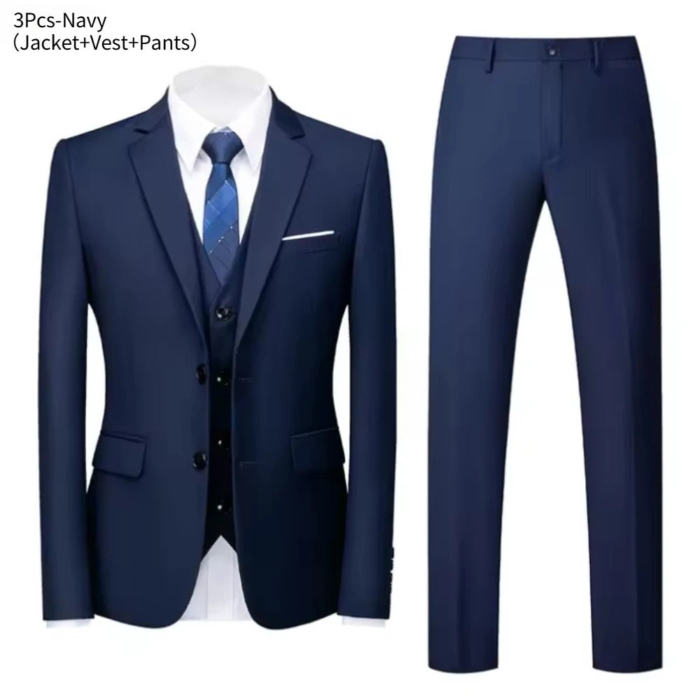 Anzüge für Männer, 3-teiliges Set, elegante Hochzeit, modisch, klassisch, volle Jacken, Weste, Hosen, Blazer, Outfit, 2025, formelles Kostüm