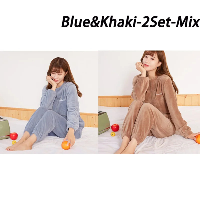 2024 Winter Pyjamas Warme Flanell Frauen Dicke Freizeit Tragen Einfachheit Korallen Samt Langarm Feste Nachtwäsche Pyjamas Set