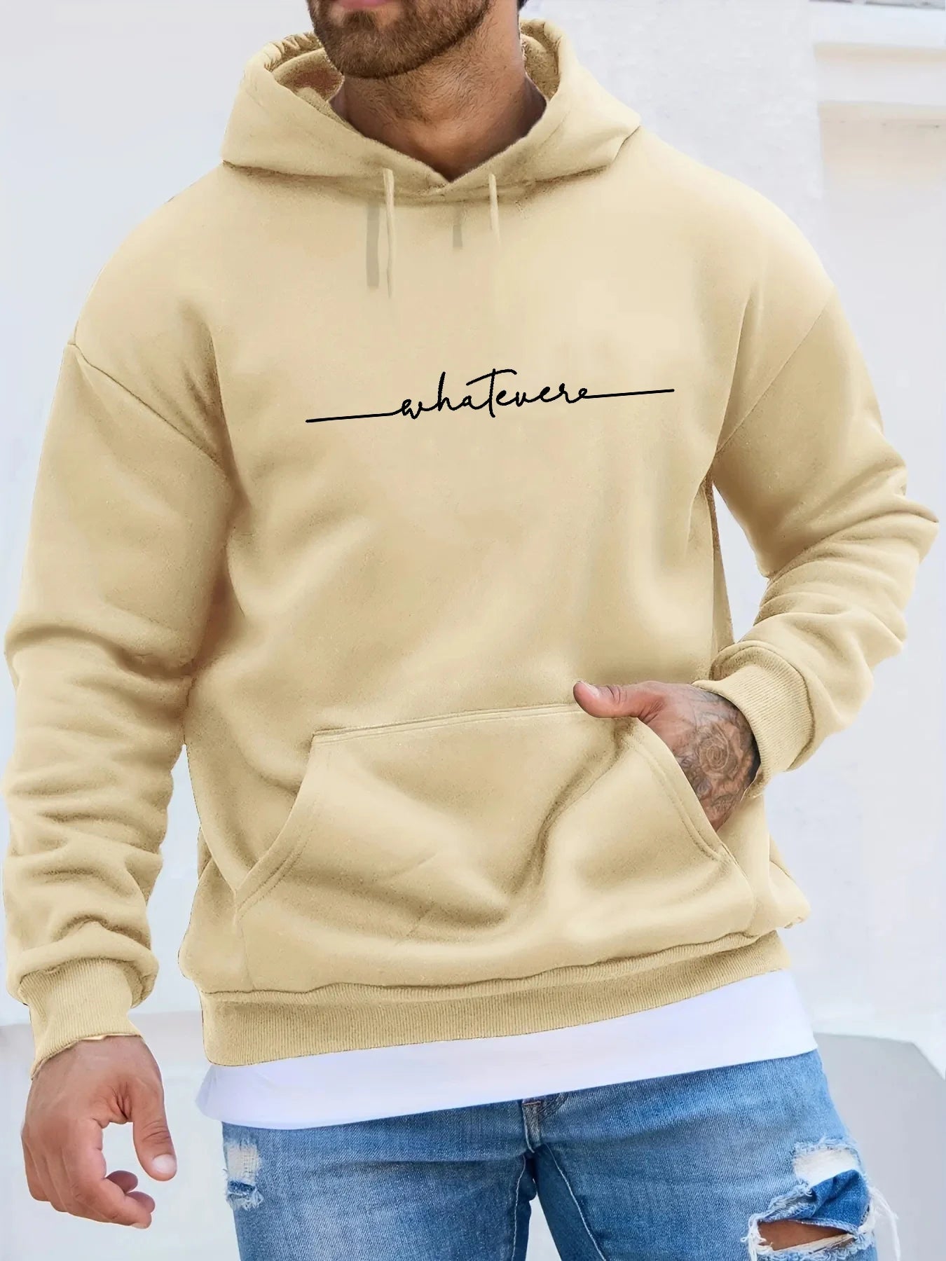 Herren Herbst und Winter, lässige Mode, locker, Übergröße, einfacher Fleece-Pullover mit Buchstabendruck, langärmeliges Kapuzen-Sweatshirt