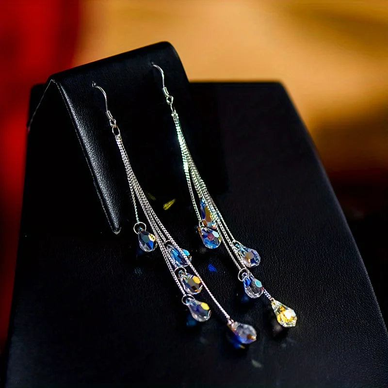 Fashionable Crystal Tassel Earrings, Long and Elegant Earrings, Romantic Valentine's Day Gift, Women's Earrings