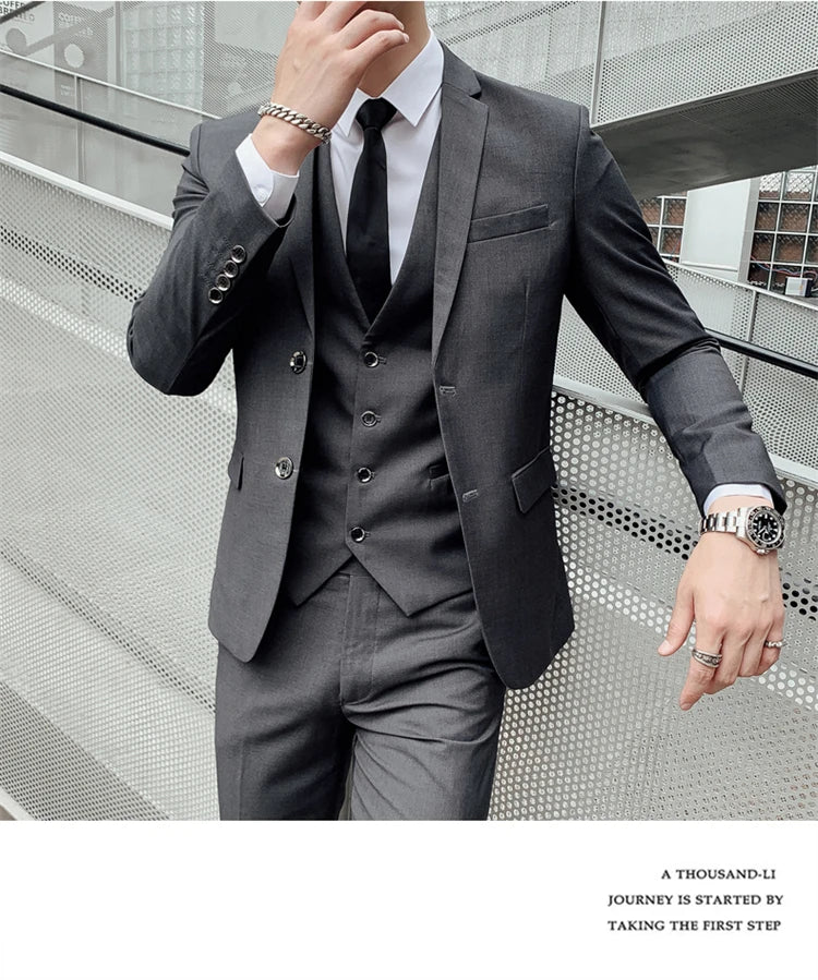 Herren-Slim-Fit-Dreiteiler im koreanischen Stil für Business, professionelle formelle Kleidung, Trauzeuge, Bräutigam, Hochzeit, koreanischer Stil, kleiner Sui