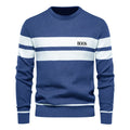 Autumn and winter men's casual striped men's sweater pullover, color blocked round neck embroidered men's European size knitted