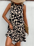 Frauen Sommer Stil Kleid Dame Casual Ärmelloses Leopard Gedruckt Dünnes Mini A-linie Kleid