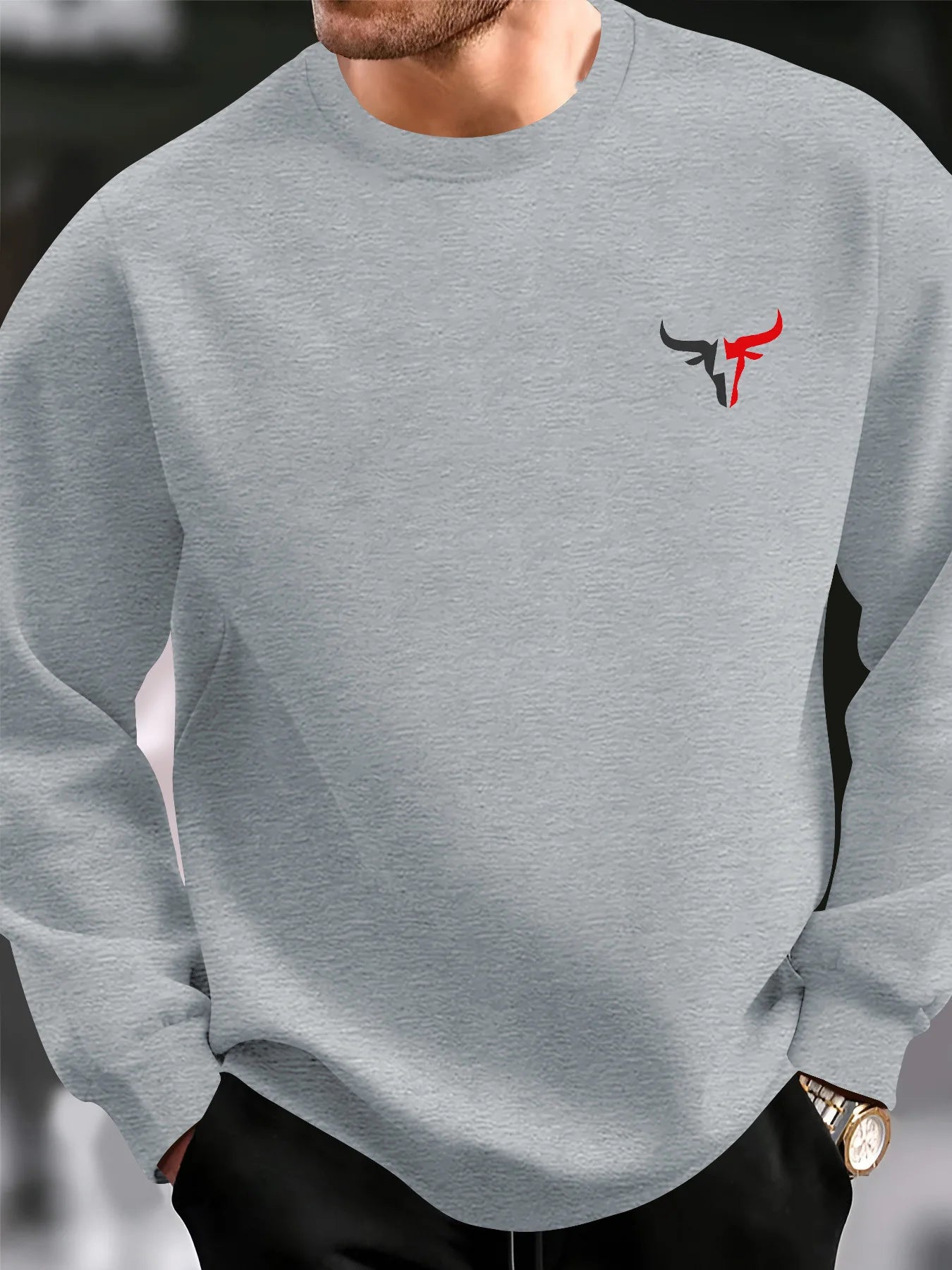 Men's autumn and winter fashionable casual loose bull graphic printed long sleeved round neck sweatshirt