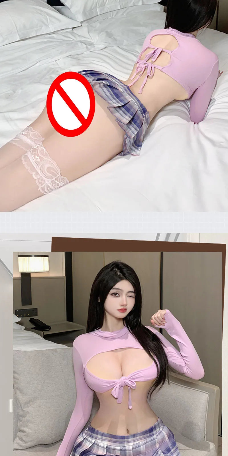 Sommer Damen 2026 Sexy High Neck Lace Up Hollow Solid Color Top Spicy Girl Plissee Temptation Cute Mini Skirt Bow Cosplay Sets