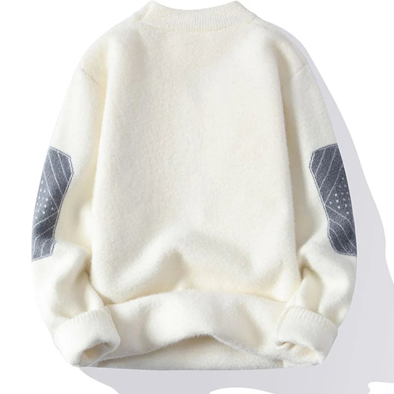 Fashion O-Neck Spliced Knitted Letter Sweaters Men's Clothing 2024 Autumn Winter New Loose Casual Pullovers Loose All-match Tops