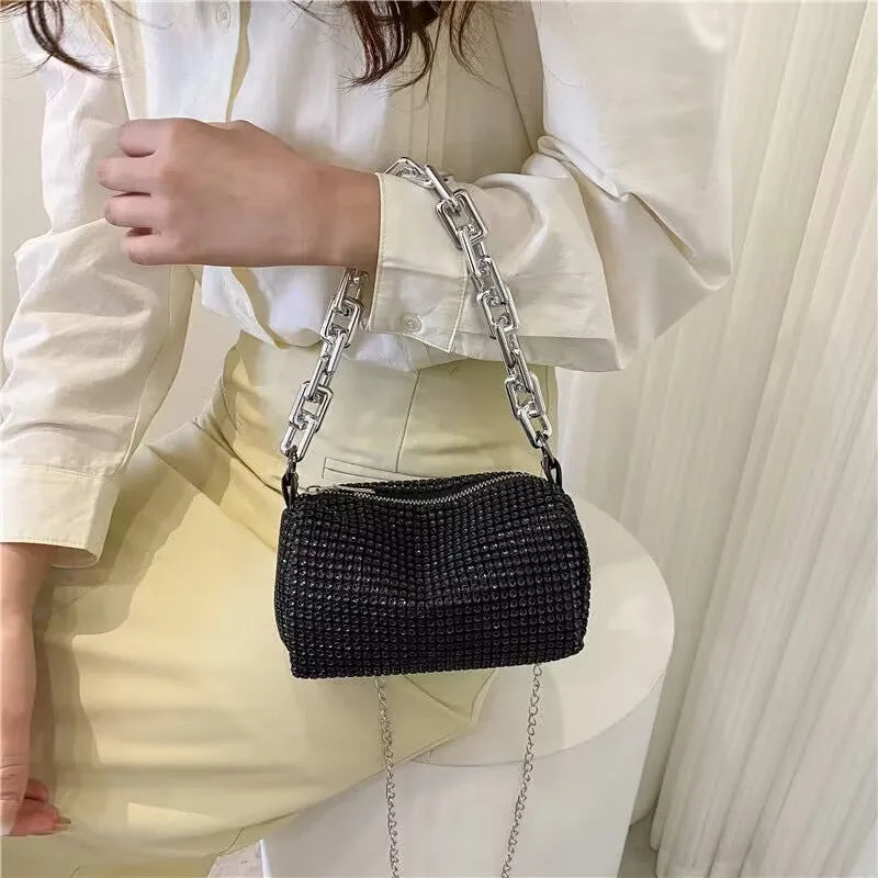 Allover-Beuteltasche mit Strasssteinen, Balltasche mit Glitzerkette, Mini-Umhängetasche für Damen (6,3 x 3,54) Zoll).