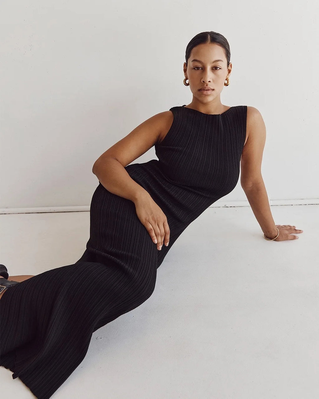 Baumwolle Gestrickte Streifen Kleider Für Frauen Einfarbig Ärmel O Neck Damen Party Langes Kleid 2025, Neue Casual Pendeln Vestidos