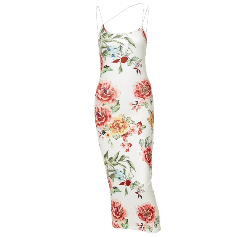 Vintage Floral Print Schlank Bodycon Maxi Kleid Frauen Ärmellose Spaghetti Strap Dünne Lange Kleid Elegante Club Party Vestidos