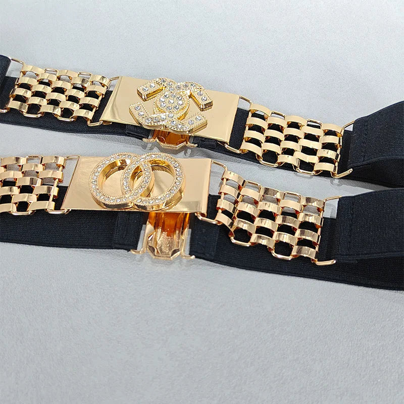 Golden Letter Waist Corset Belts Fashion Women's Metal Waistband Female Luxury Brands Designer Ladies Elastic Belt For Dress