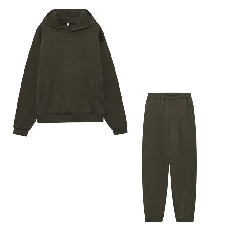 Plus Size 2024 Autumn/Winter Amazon Cross-Border Women's Fashion Casual Thickened Long Sleeve Sweatshirt Trousers Two-Piece Suit