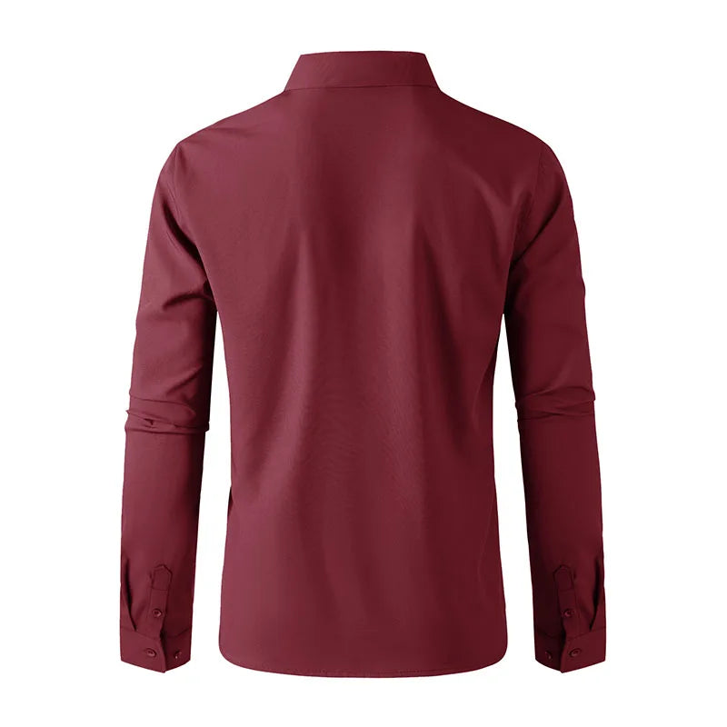 Neues, langärmliges, einfarbiges Business-Casual-Hemd für Herren, knitterfrei, knitterfrei, bequem, vielseitiges Oberteil für die ganze Saison