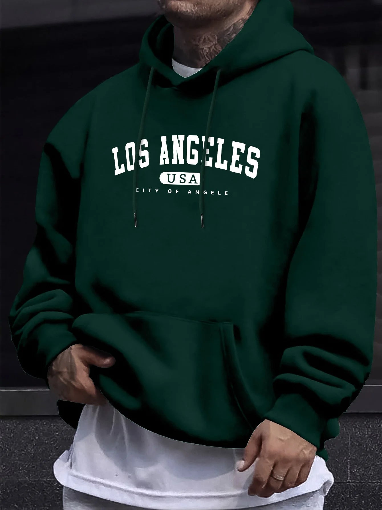 Los Angeles Usa Print Herren Langarm Kordelzug Print Hoodies T-Shirt BAUMWOLLE für Männer Casual Herbst Winter