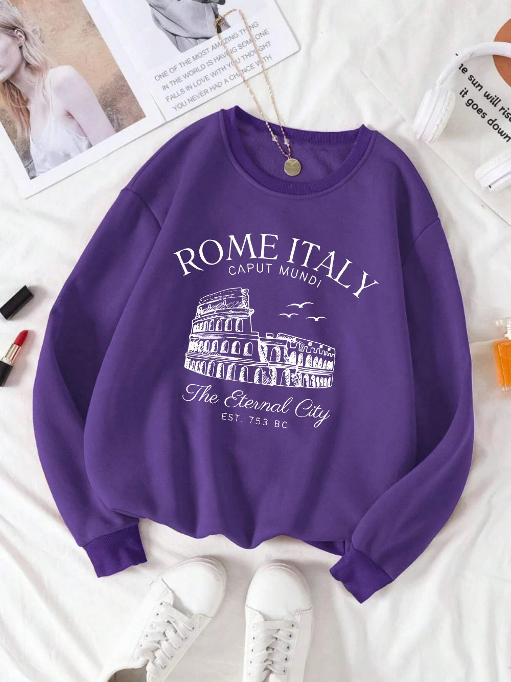 Colosseum Rome Italy Print Woman Sweatshirt Casual Crewneck Sportswear Y2K Loose Multicolor Pullover All-Match Fleece Clothing