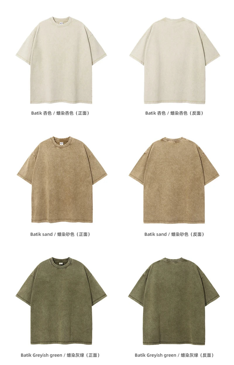 ZODF Neue Sommer Batik Gewaschen T-Shirts Für Männer Unisex Retro Lose High Street 275gsm Baumwolle T Shirt Marke Design HY0594