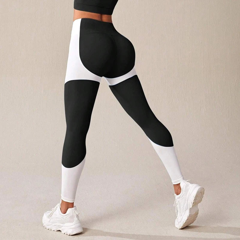 Farbblockierte Yoga-Hose mit hoher Taille, Leggings für Damen, Bauchkontrolle, Workout-Leggings für Damen