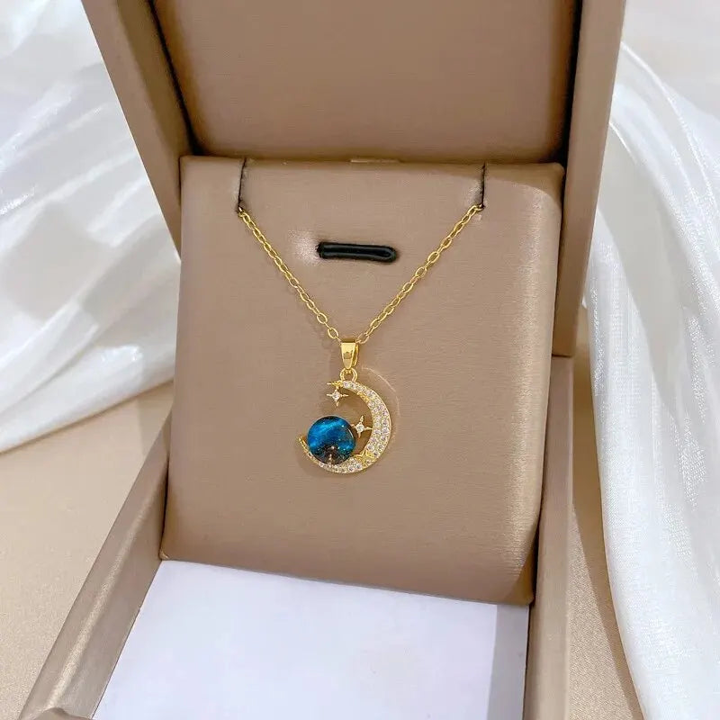 Licht Luxus Titan Stahl Stern Serie Halskette für Frauen Gold Farbe Planet Mond Astronaut Anhänger Halsketten Schmuck Geschenke