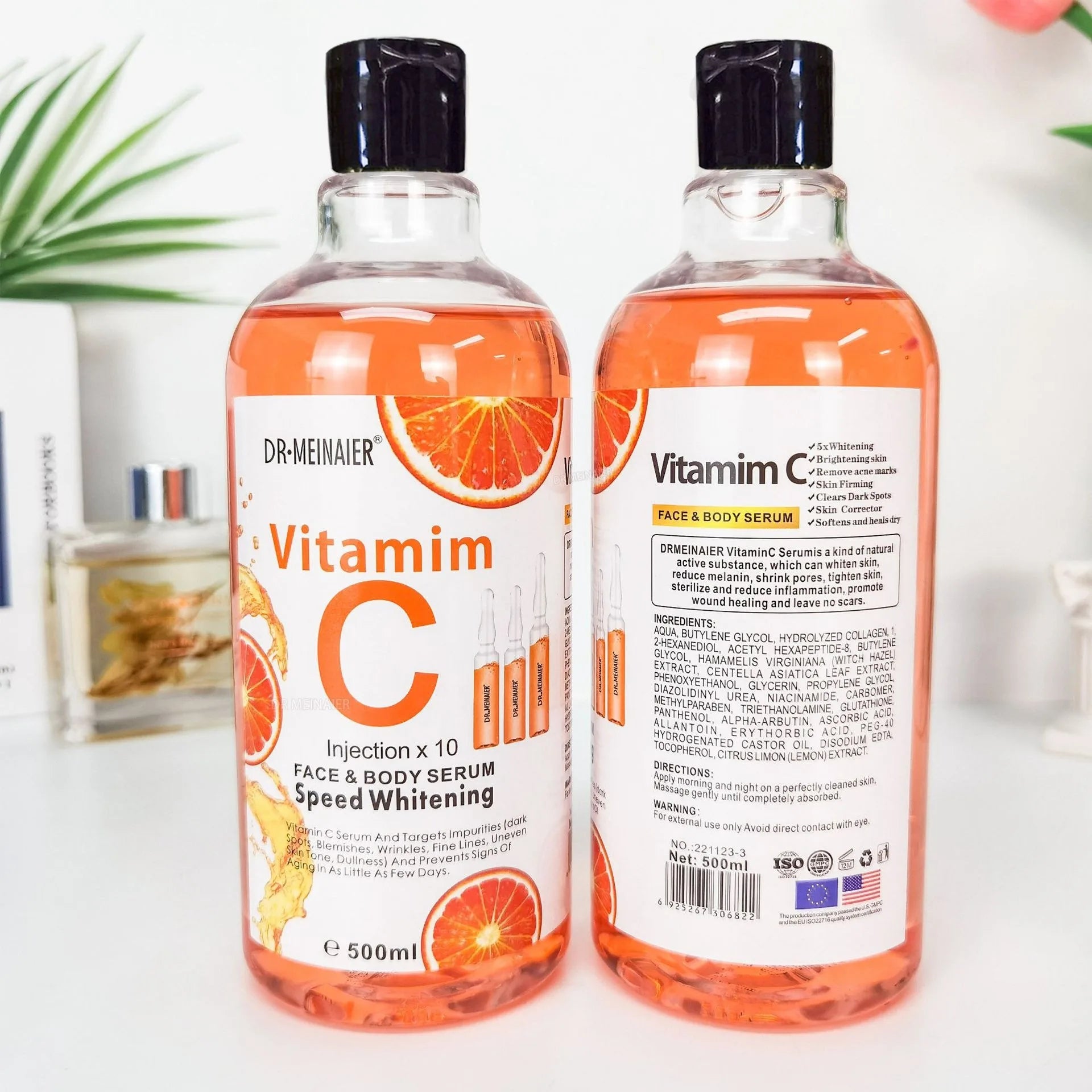 500 ml Hyaluronsäure-Gesichts- und Körperserum mit Vitamin C, Nikotinamid und AHA-Aufhellung, feuchtigkeitsspendend, fleckenkorrigierende Hautpflege